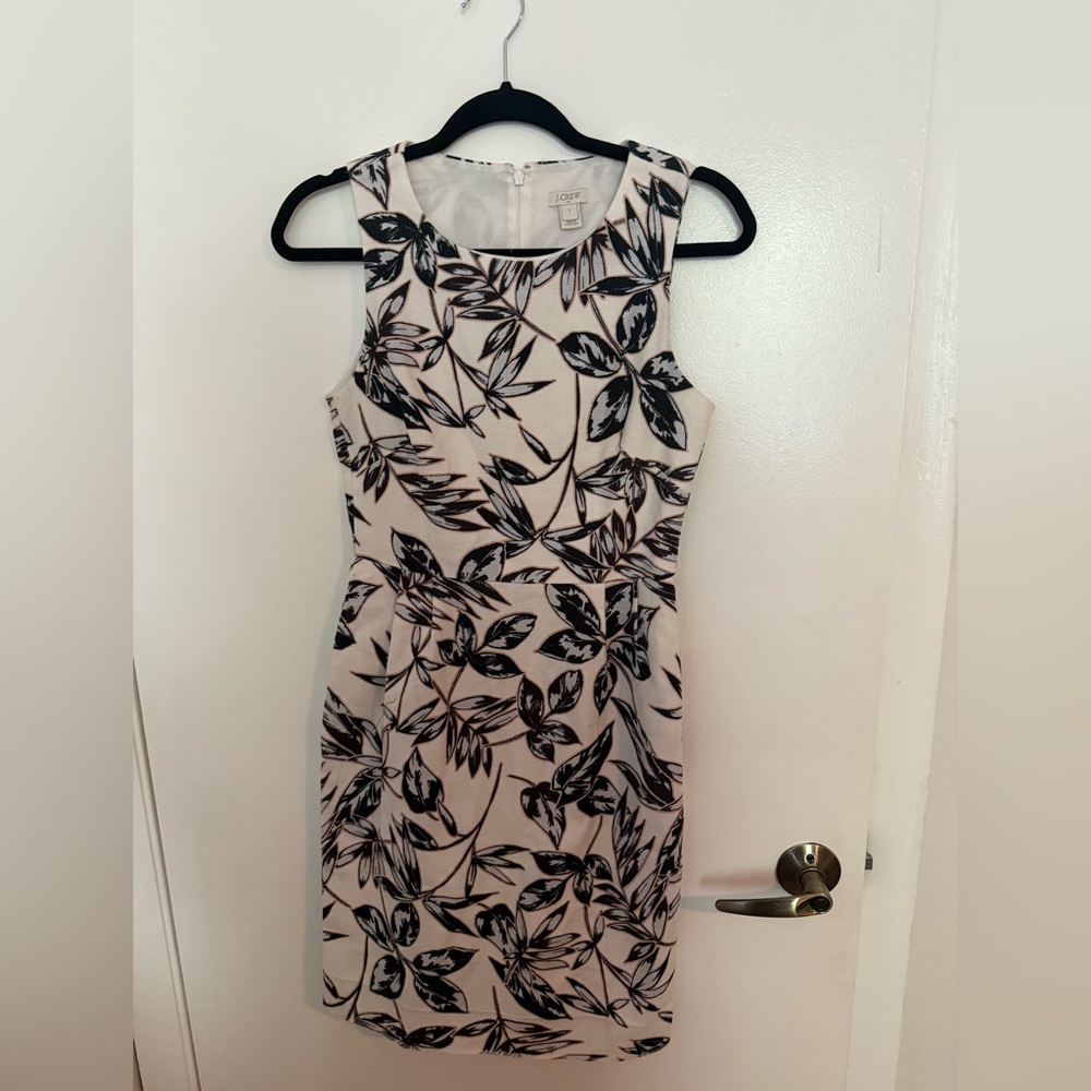 J. Crew Black and White Leaf Print Midi Dress